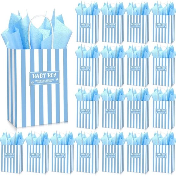 Other - 45 Set Baby Shower Gifts Bag with Tissue Papers Stripe Baby Shower Favors Bag